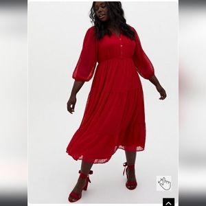 NWOT Maxi Chiffon Clip Dot Pleated Dress